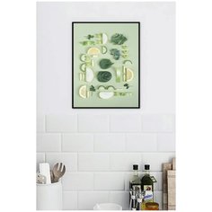 Постер для кухни в черной рамке Postermarkt "Зелень и лимон", 40х50 см