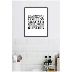 Постер для кухни в черной рамке Postermarkt "Виды белого вина", 40х50 см