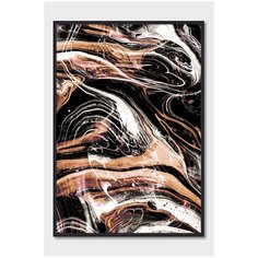 Постер на стену для интерьера Postermarkt Абстракция темно-золотая №3, постер в черной рамке 50х70 см, постеры картины для интерьера в черной рамке