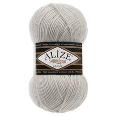 Пряжа Alize Superlana klasik (Суперлана Классик) 208 светло-серый меланж 25% шерсть, 75% акрил 100г 280м 5шт