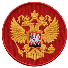Нашивка (шеврон, патч) на термослое, Стежкофф, "Герб России", красный, 7,5 см, 1 штука
