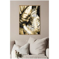 Постер на стену для интерьера Postermarkt Золотые листья №1, постер в золотой рамке 50х70 см, постеры картины для интерьера в золотой рамке