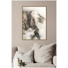 Постер на стену для интерьера Postermarkt Туман в горах, постер в золотой рамке 50х70 см, постеры картины для интерьера в золотой рамке