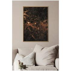Постер на стену для интерьера Postermarkt Коричневые листья №2, постер в золотой рамке 50х70 см, постеры картины для интерьера в золотой рамке
