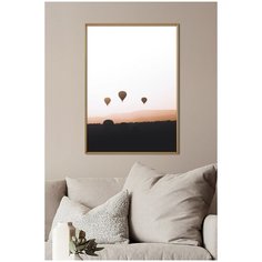 Постер на стену для интерьера Postermarkt Воздушные шары на закате №3, постер в золотой рамке 50х70 см, постеры картины для интерьера в золотой рамке