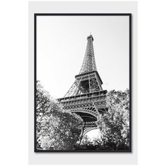 Черно-белый постер на стену для интерьера Postermarkt Вид на Эйфелеву башню, постер в черной рамке 40х50 см, постеры картины для интерьера в черной рамке