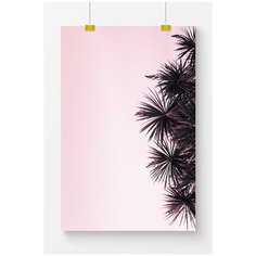 Постер на стену для интерьера Postermarkt Пальмовые листья на розовом, размер 50х70 см, постеры картины для интерьера в тубусе
