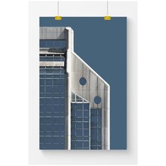 Постер на стену для интерьера Postermarkt Сине белая архитектура №4, размер 60х90 см, постеры картины для интерьера в тубусе