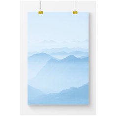 Постер на стену для интерьера Postermarkt Голубые силуэты гор, размер 40х50 см, постеры картины для интерьера в тубусе
