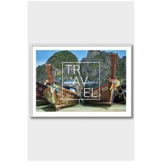 Постер на стену для интерьера Postermarkt Лодки и надпись Travel, постер в белой рамке 30х40 см, постеры картины для интерьера в белой рамке