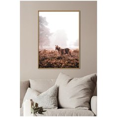 Постер на стену для интерьера Postermarkt Лошадь в поле №2, постер в золотой рамке 50х70 см, постеры картины для интерьера в золотой рамке