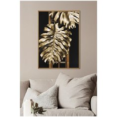 Постер на стену для интерьера Postermarkt Золотые листья №2, постер в золотой рамке 50х70 см, постеры картины для интерьера в золотой рамке