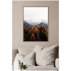 Постер на стену для интерьера Postermarkt Горы и лес №3, постер в золотой рамке 50х70 см, постеры картины для интерьера в золотой рамке