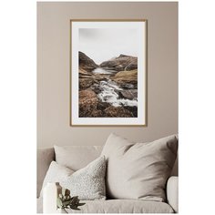Постер на стену для интерьера Postermarkt Горная река, постер в золотой рамке 50х70 см, постеры картины для интерьера в золотой рамке