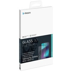 Защитное стекло 3D Full Glue для Samsung Galaxy A32 (2021), 0.3 мм, черная рамка, Deppa (62723)