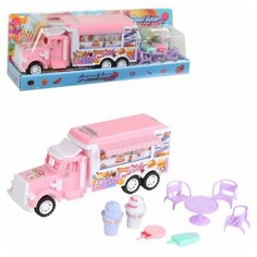 Игровой набор машина - фургон "Передвижное кафе-мороженое",магазин мороженое,детские ролевые игрушки,игрушки для детей, игрушки для девочек ,подарок ,цвет розовый в/к 47х11х15 см Компания Друзей