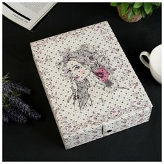Шкатулка кожзам для украшений с зеркалом "Девушка" блёстки 6,5х24х18 см ENS