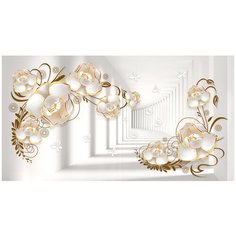 Фотообои 3D тоннель в светлых тонах с цветами/ Красивые уютные обои на стену в интерьер комнаты/ 3Д расширяющие пространство над кроватью или над столом/ На кухню в спальню детскую зал гостиную прихожую/ размер 500х270см/ Флизелиновые