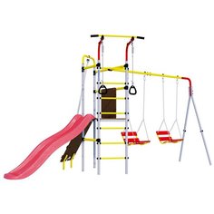 Спортивно-игровой комплекс ROMANA Островок Плюс + цепные качели, красный/желтый/серый