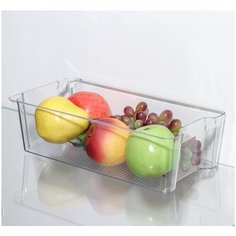 Органайзер для холодильника 16*30*9 см. Цвет прозрачный. Лоток для холодильника. Контейнер для холодильника Доляна