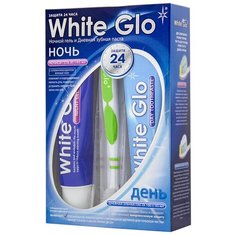 White glo дневная зубная паста 100 гр. и ночной гель 85 гр.+зубная щетка