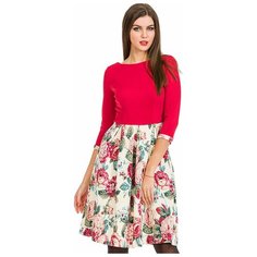 Красно белое платье с цветами Mondigo (6523, красный, размер: 46)