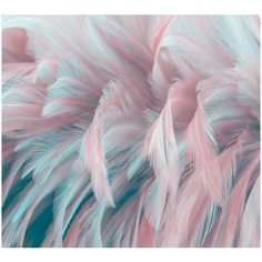Фотообои Перья в бирюзовых и розовых тонах/ Красивые уютные обои на стену в интерьер комнаты/ 3Д расширяющие пространство над кроватью или над столом/ На кухню в спальню детскую зал гостиную прихожую/ размер 300х270см/ Флизелиновые