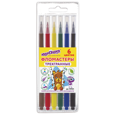 Фломастеры юнландия 6 цветов, «зоопарк», трехгранные, вентилируемый колпачок