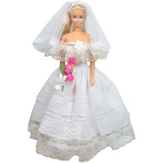 Модница Свадебное платье из шелка с фатой для куклы 29 см белый/золотистый