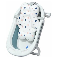 Детская ванночка складная для купания Bebo, с надувным вкладышем (+термометр и набор игрушек для купания), голубой