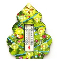 Магнит мдф с термометром Елочка со свечами Wood Fun