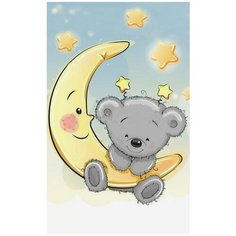 Алмазная мозаика. Картина "Мишутка на луне", полная, 20х30, LC016. Цветной