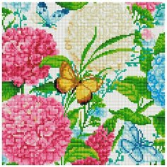 Алмазная мозаика на подрамнике ТМ Белоснежка "Гортензии и бабочки"