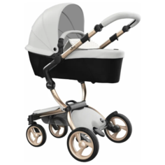 Коляска-трансформер Mima Xari (2 в 1), snow white/sandy beige/champagne frame, цвет шасси: золотистый