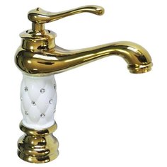 Смеситель для раковины BRIMIX, цвет золото, керамические вставки со стразами, одноручковый, шаровый, арт. 122,