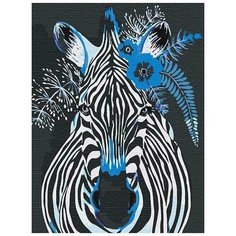Зебра с синими цветами Раскраска картина по номерам на холсте