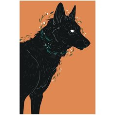 Черный пес Раскраска картина по номерам на холсте