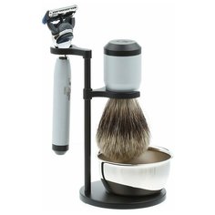Бритвенный набор IL Ceppo: станок, помазок, чаша, подставка, серебристо-черный матовый цвет