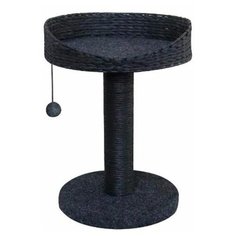 Когтеточка для кошек FOXIE Лежанка плетеная на столбике с игрушкой 35х35х52см D=9см серая