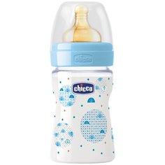 Chicco Бутылочка с соской из латекса Well-Being, 150 мл boy/girl, с рождения, голубой