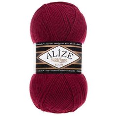 Пряжа Alize Superlana Klasik, 25 % шерсть, 75 % акрил, 100 г, 280 м, 5 шт., 390 вишня