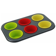 Форма для выпечки 6 ячеек Skiico Kitchenware 35х27х3 см / Силиконовая форма для запекания Разноцветная