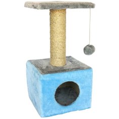 Домик для кошки c сизалевой когтеточкой, квадратный 30х30х60см, Шурум-Бурум, голубой
