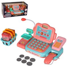 Игровой набор для детей Касса, на батарейках, 14 предметов, в комплекте весы, сканер, игрушечные деньги, продукты, звук, в/к 42,5*18,5*20 см Компания Друзей