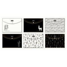 Attache Selection / Папка канцелярская / Папка для документов / Папка-конверт на кнопке "Llamas" A5, 0.18 мм, 6 штук в упаковке