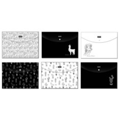 Attache Selection /Папка канцелярская / Папка для документов / Папка-конверт на кнопке "Llamas" A4, 0.18 мм, 6 штук в упаковке