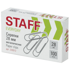 Скрепки STAFF «EVERYDAY», 28 мм, металлические, 100 шт., в картонной коробке, Россия