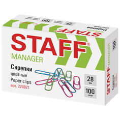 Скрепки STAFF «Manager», 28 мм, цветные, 100 шт., в картонной коробке