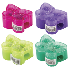 Точилка пифагор с контейнером, пластиковая, «Бабочка», цвет корпуса ассорти