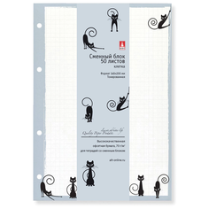 Сменный блок к тетради на кольцах А5, 50 л., клетка, альт, Бежевый, «Чёрные кошки»